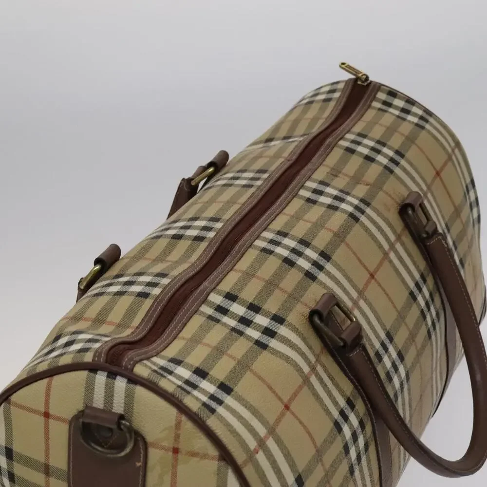 Burberry Nova Check Boston Bag Pvc Leather Beige